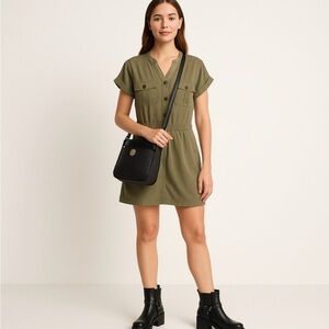 Banana Republic Safari Utility Dress Olive Button Front Modern Minimal Style MP